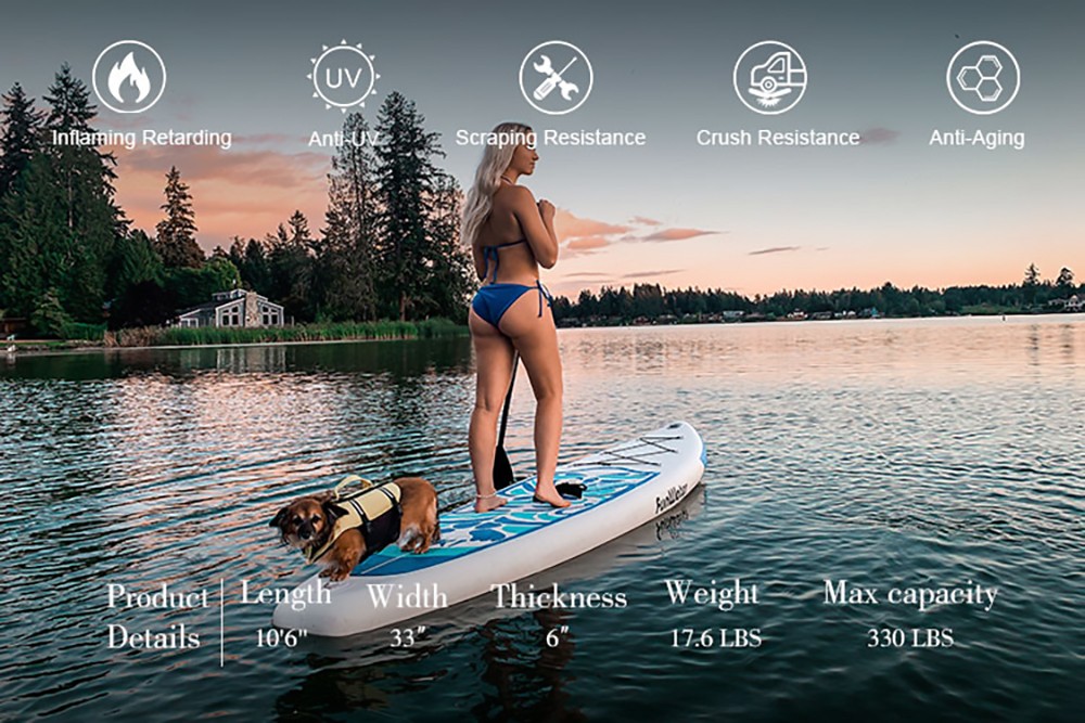 FunWater Cruise Inflatable Stand Up Paddle Board 335x84x15cm Ultra-Light for All Levels with 10L Dry Bag Travel Backpack - Blue