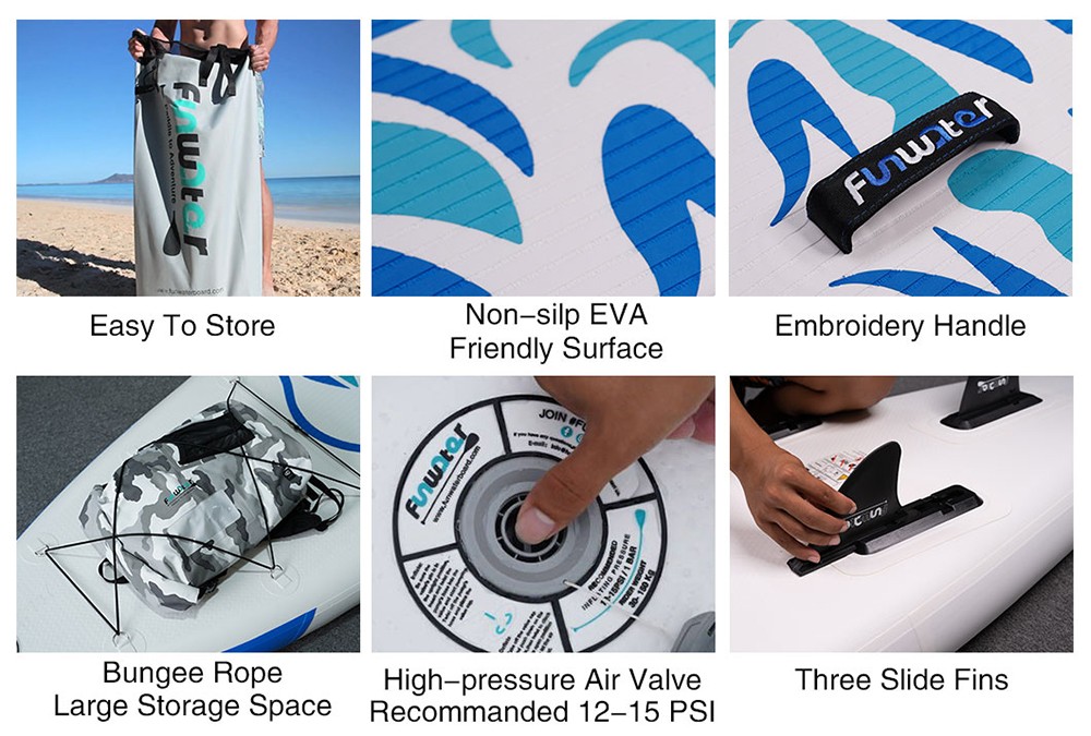 FunWater Cruise Inflatable Stand Up Paddle Board 335x84x15cm Ultra-Light for All Levels with 10L Dry Bag Travel Backpack - Blue