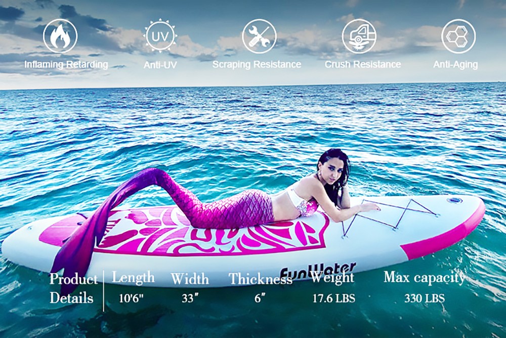 FunWater Cruise Inflatable Stand Up Paddle Board 335x84x15cm Ultra-Light for All Levels with 10L Dry Bag Travel Backpack - Pink