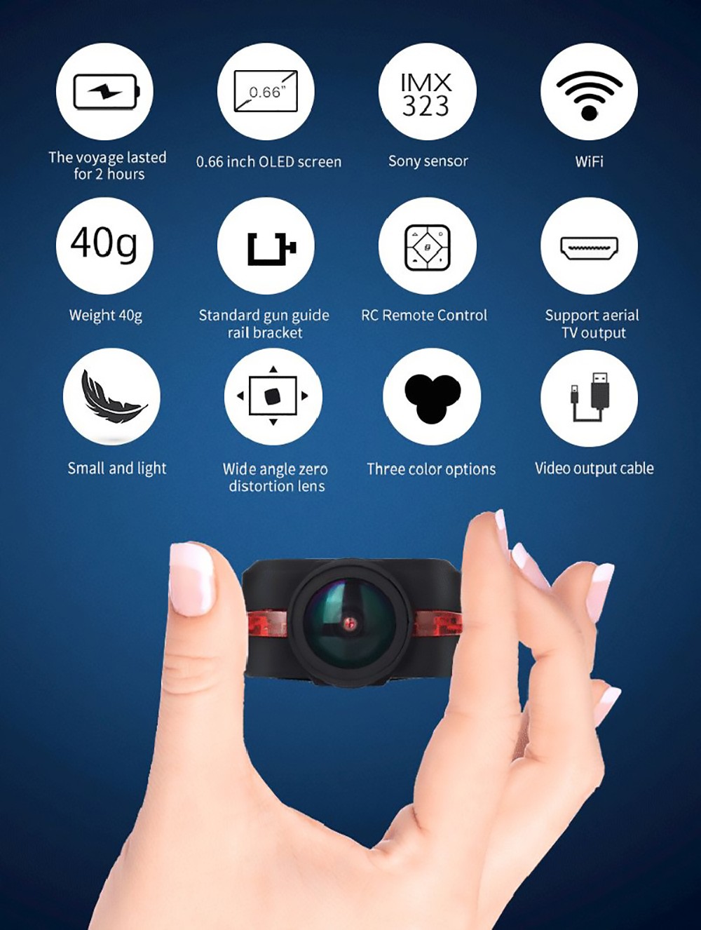 Hawkeye Firefly Q7 120 Degree Wide Angle 1080P 30FPS HD Mini WiFi FPV Action Sport Camera Aerial Camcorder - Yellow