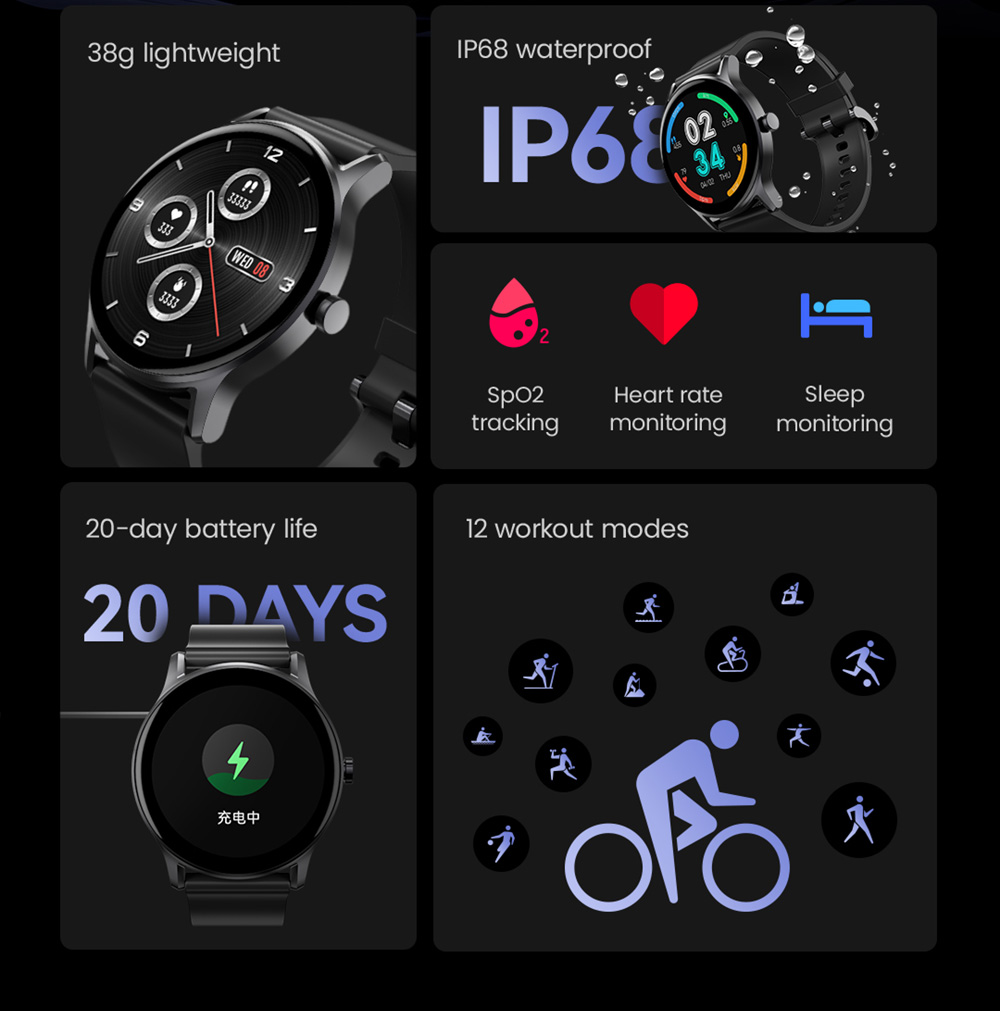 Haylou LS09A Smartwatch 1.28-Inch TFT Display BT5.1 SpO2 Heart Rate,Sleep Monitor 12 Sports Modes