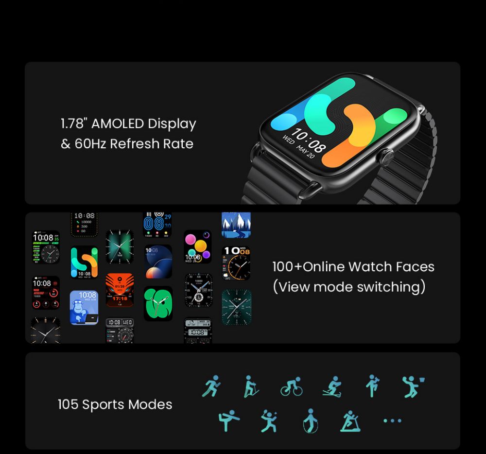 Haylou RS4 Plus Smartwatch 1.78-Inch Retina AMOLED HD Display 105 Sports Mode SpO2 Heart Rate - Gold Magnetic Strap