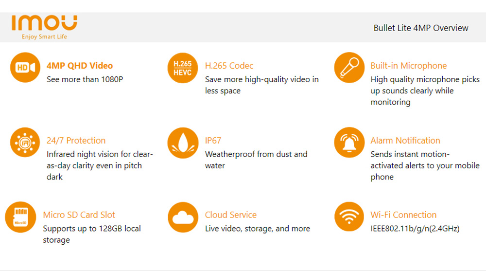 IMOU Bullet Lite 4MP QHD Video Camera Weatherproof Built-in Microphone Alarm Notification 30M Night Vision 15 Imou Bullet Lite 4MP QHD Video Camera Weatherproof Built-in Microphone Alarm Notification 30M Night Vision