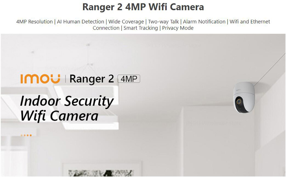Imou Ranger 2 4MP IP Camera 360 Degree Coverage with AI Human Detection and Privacy Mode, Human Detection, Night Vision