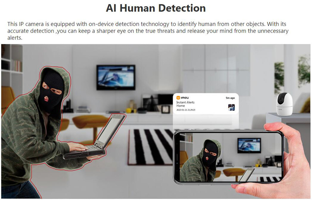 Imou Ranger 2 4MP IP Camera 360 Degree Coverage with AI Human Detection and Privacy Mode, Human Detection, Night Vision