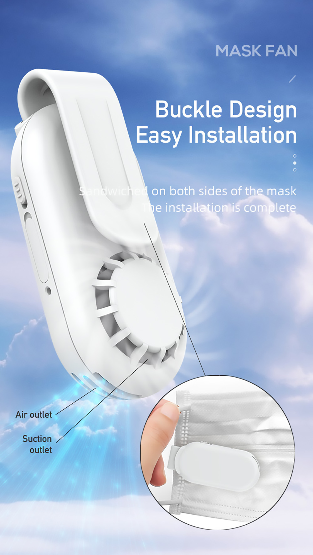 Portable USB Mini Mask Fan Outdoor Breathable Refreshing Mask Clip Fan, Creative Gift for Friends