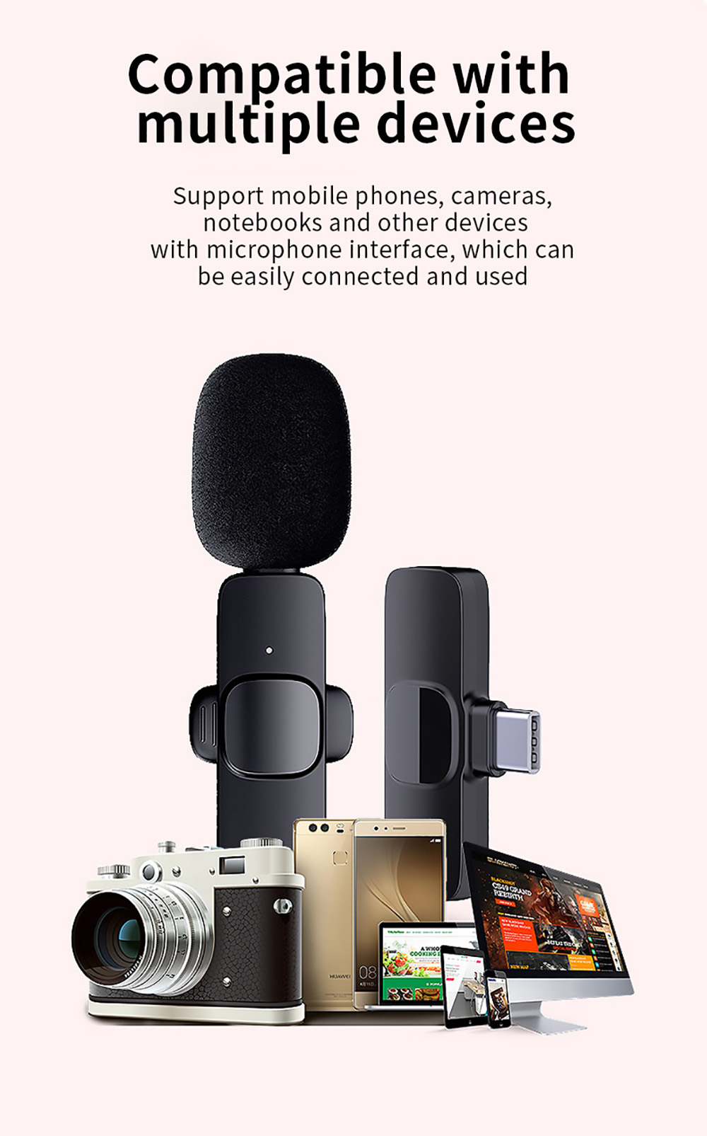 K1 Double Wireless Clip Mics for Smartphone, Laptop, Live Stream, Recording, TikTok, Youtube Video - Type-C