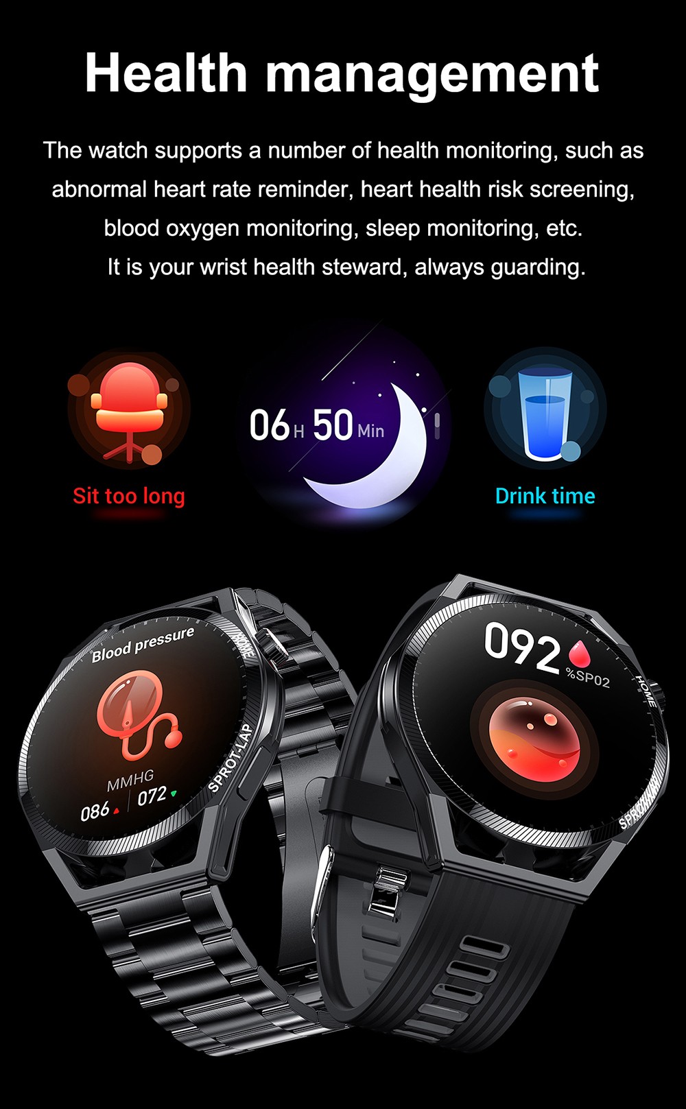 LEMFO LF31 Smartwatch BT Calling Watch 1.32'' Touch Screen, HR, SpO2, BP Monitor, NFC for Android iOS - Black Steel