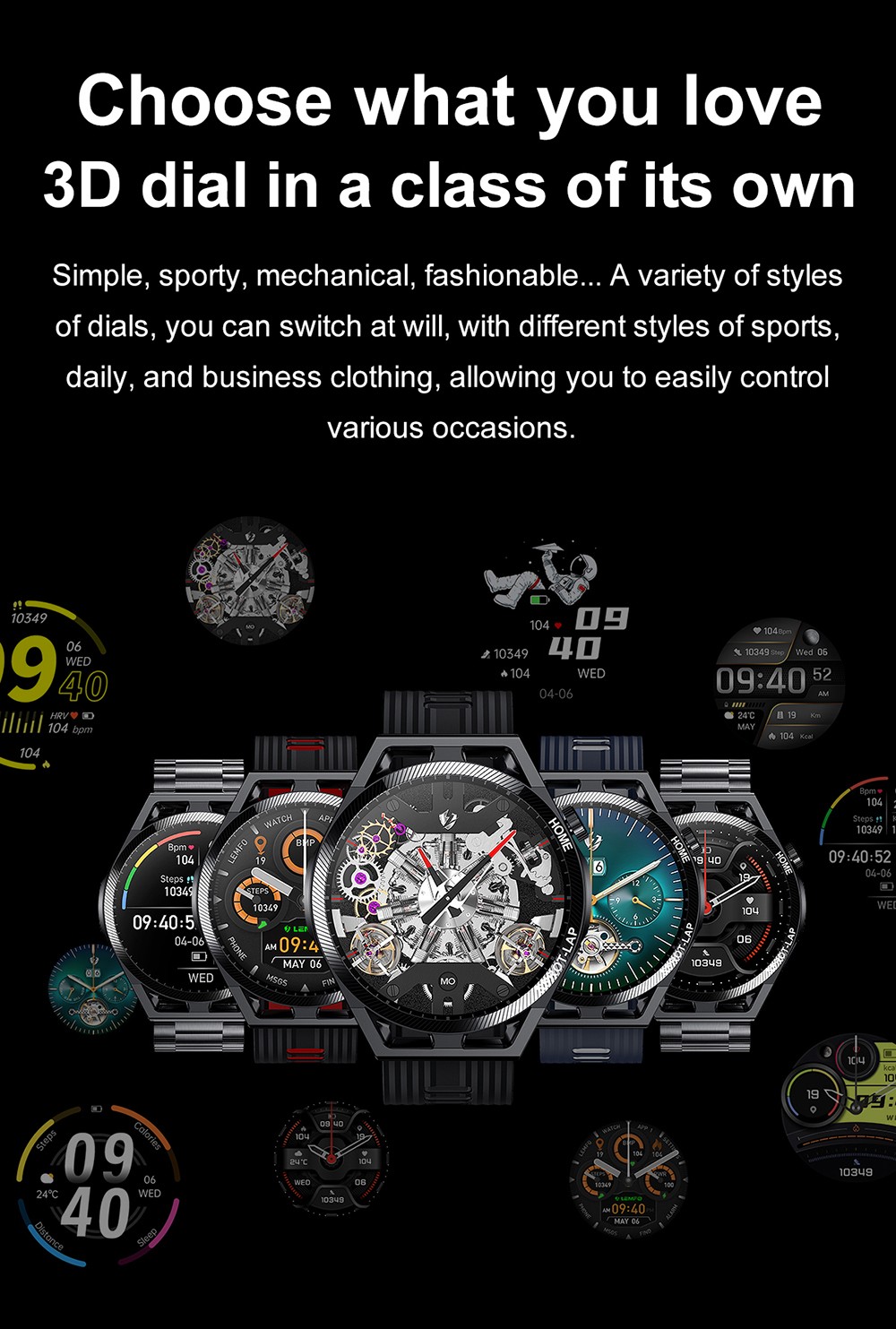 LEMFO LF31 Smartwatch BT Calling Watch 1.32'' Touch Screen, HR, SpO2, BP Monitor, NFC for Android iOS - Black Steel