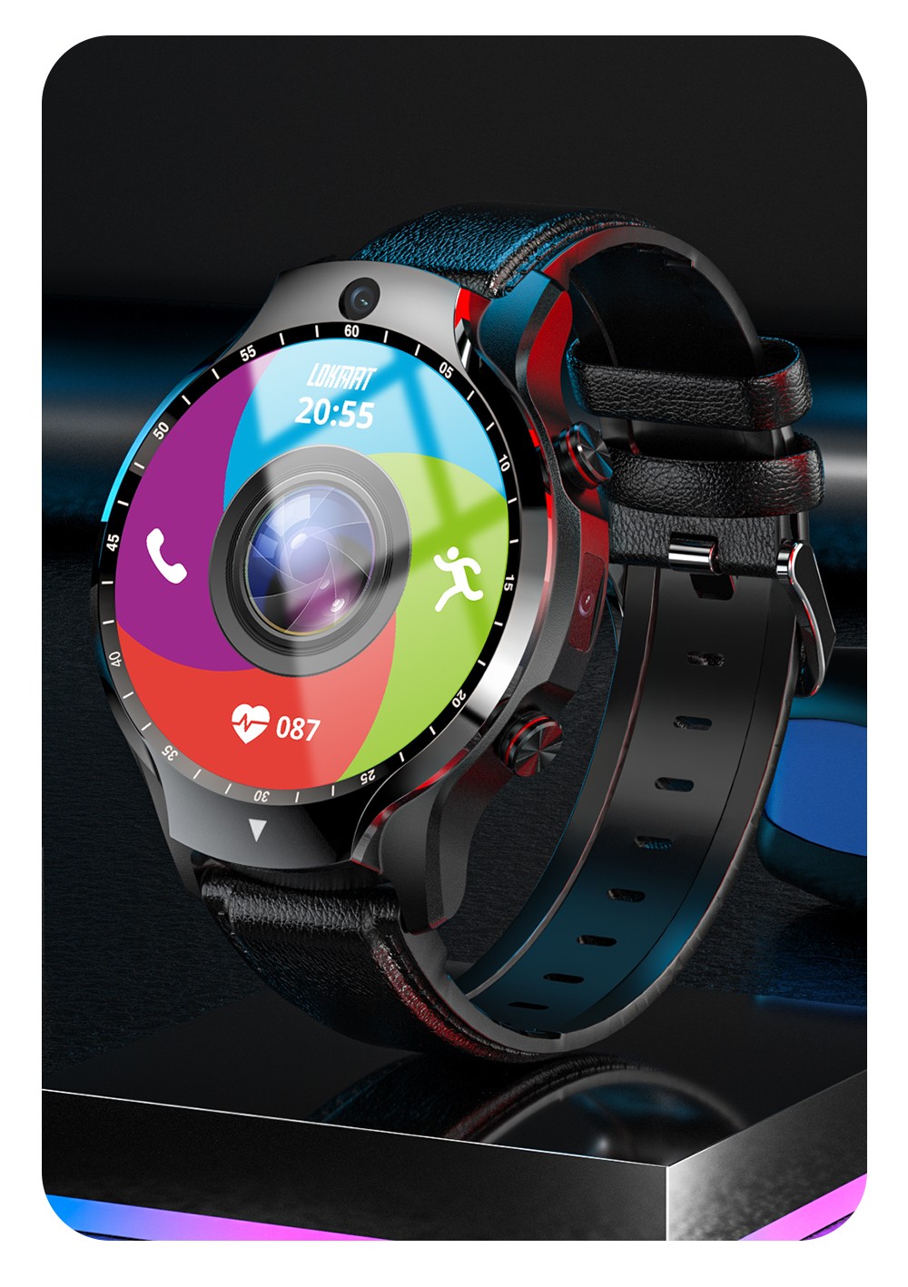 LOKMAT APPLLP 5 Smartwatch 4G WiFi LTE Watch with Dual Cameras 1.6'' TFT Screen RAM 4GB ROM 128GB for Android and iOS