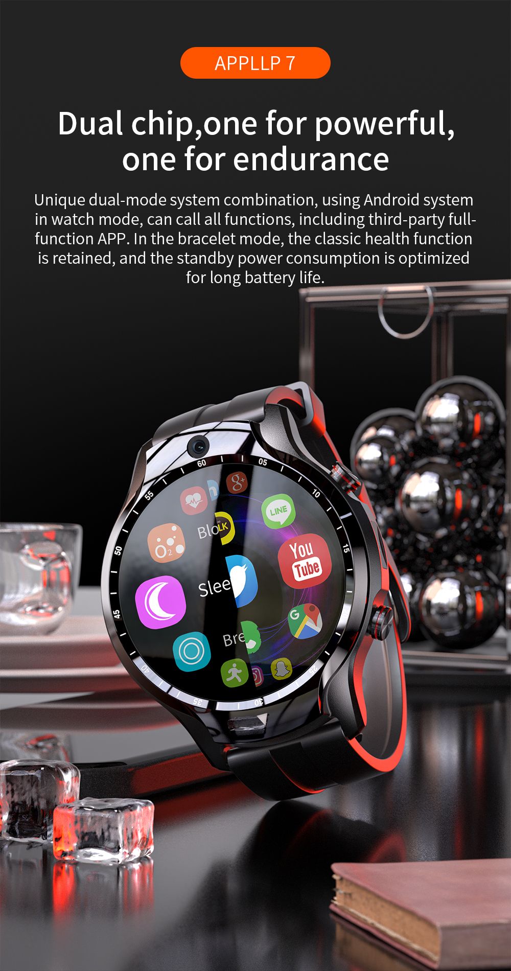 LOKMAT APPLLP 5 Smartwatch 4G WiFi LTE Watch with Dual Cameras 1.6'' TFT Screen RAM 4GB ROM 128GB for Android and iOS