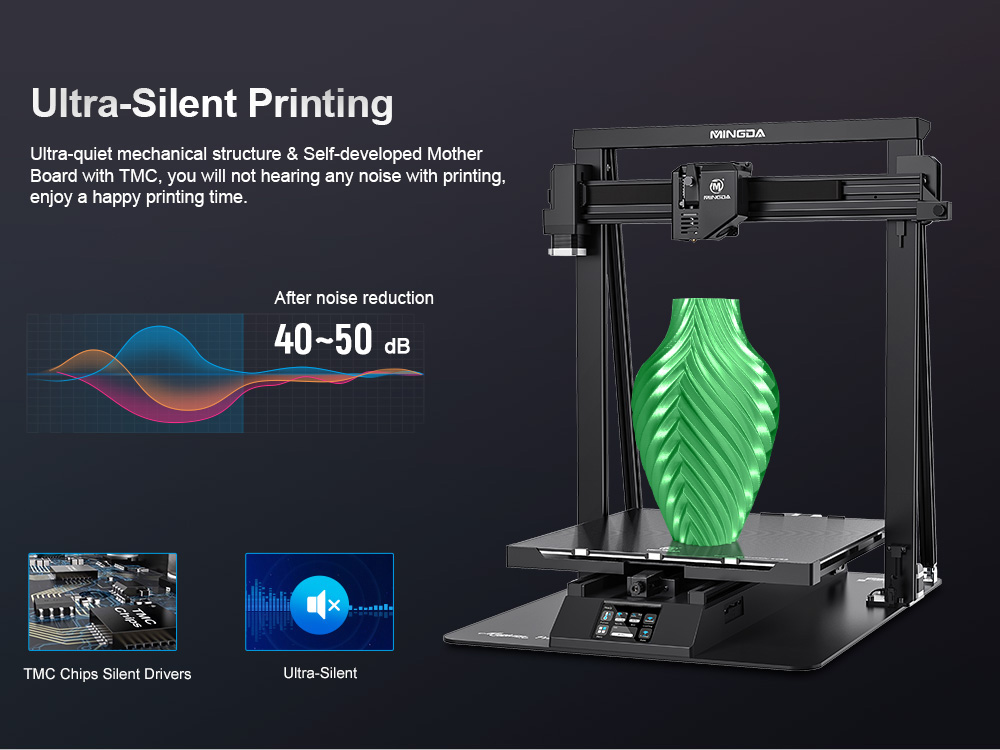 Imprimante 3D MINGDA Magician Pro,  impression de reprise d'extrusion directe à double engrenages à nivellement automatique,  taille d'impression 400*400*400mm