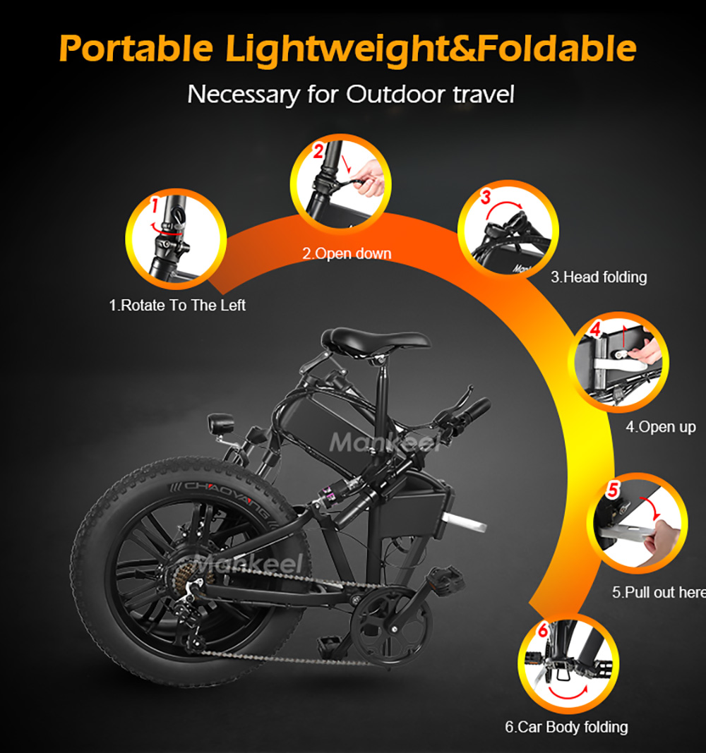 Mankeel MK011 Folding E-bike with Dual Disc Brakes  20'' Tires 7-Speed Gears 10Ah Battery 40-50 Range