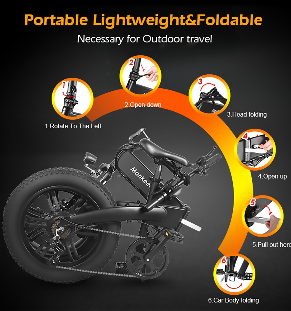 Mankeel MK012 Folding E-bike 7-Speed with Dual Disc Brakes 20'' Tires 10Ah Battery 40-50 Range