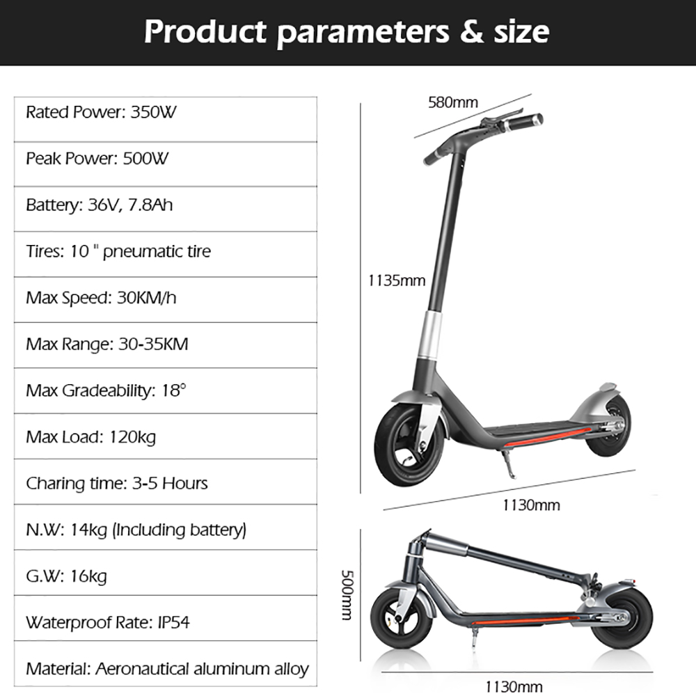 Mankeel Silver Wings Electric Scooter 10'' Tires 7.8Ah batéria Dojazd 30 km Maximálne zaťaženie 120 kg