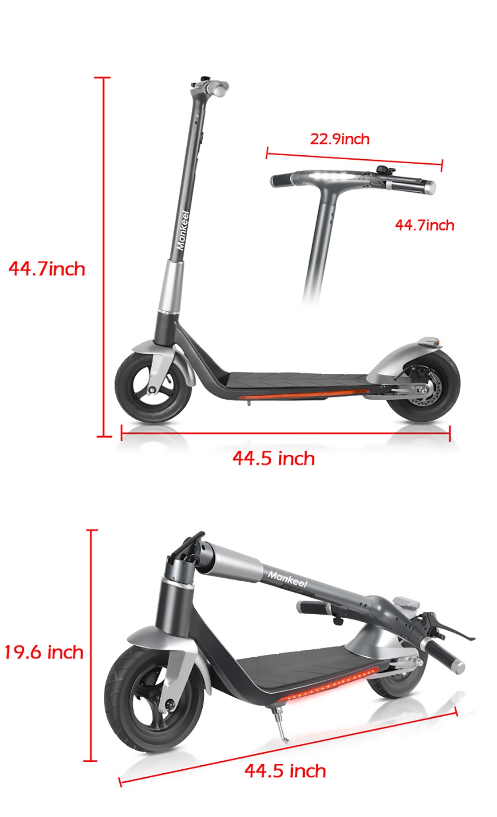 Mankeel Silver Wings Electric Scooter 10'' Tires 9Ah Battery 35km Range 120kg Max Load