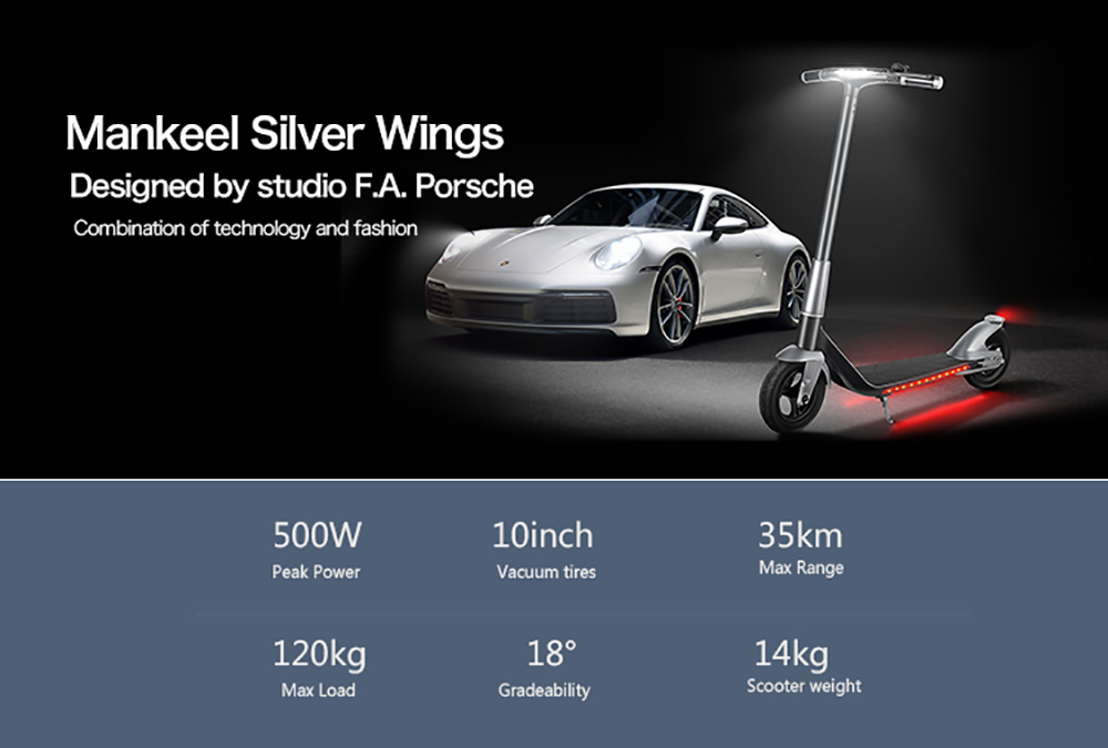 Mankeel Silver Wings Electric Scooter 10'' Tires 9Ah Battery 35km Range 120kg Max Load