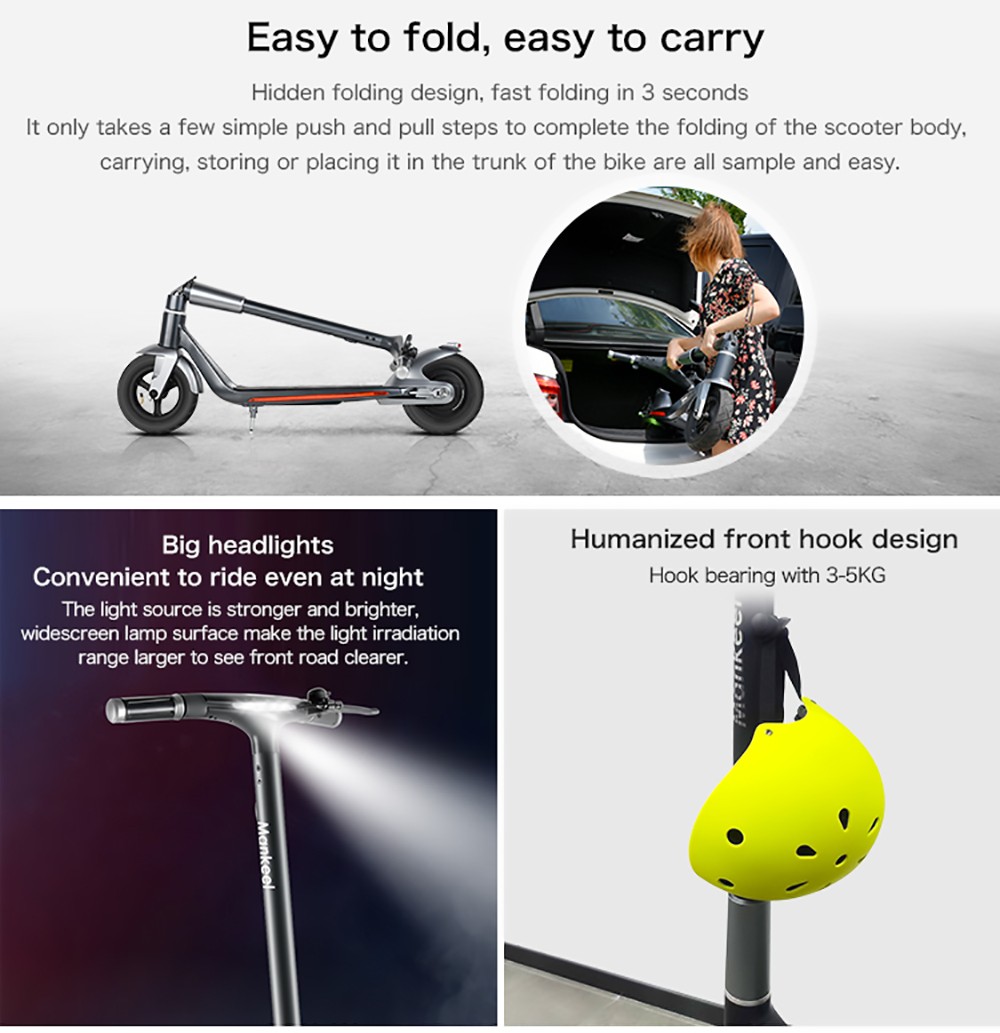 Mankeel Silver Wings Electric Scooter 10'' Tires 9Ah Battery 35km Range 120kg Max Load