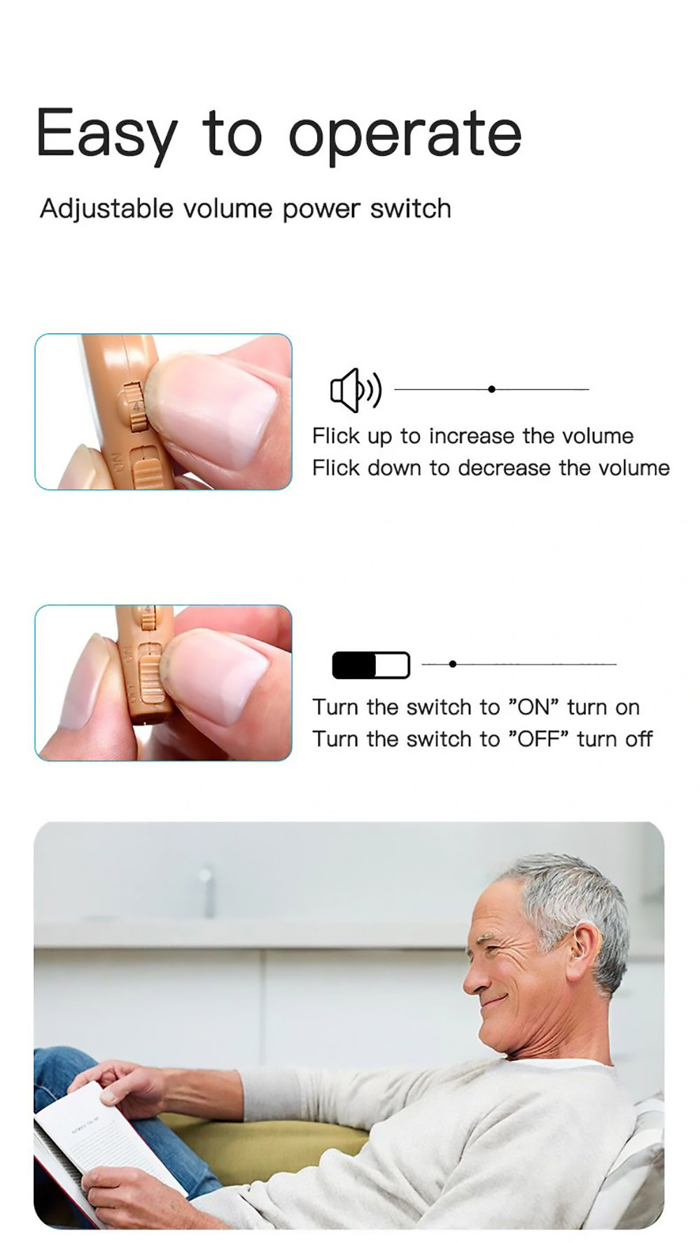 Mini Portable Hearing Aid Noise Reduction Volume Adjustment Ear Sound Amplifier Low Power Non-toxic Hearing Aids