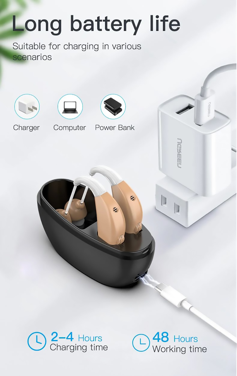 Mini Portable Hearing Aid Noise Reduction Volume Adjustment Ear Sound Amplifier Low Power Non-toxic Hearing Aids