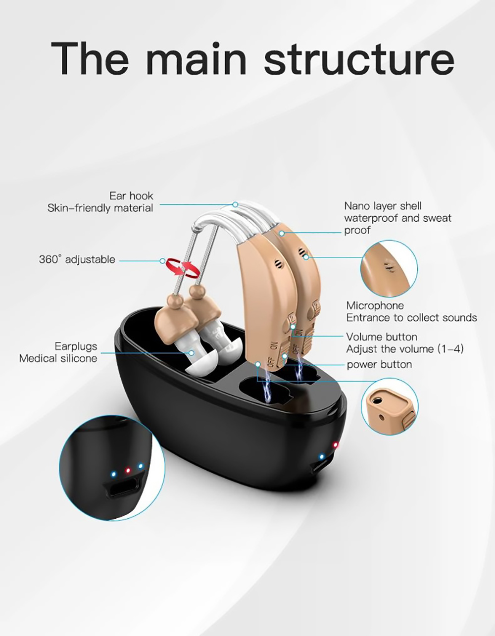 Mini Portable Hearing Aid Noise Reduction Volume Adjustment Ear Sound Amplifier Low Power Non-toxic Hearing Aids