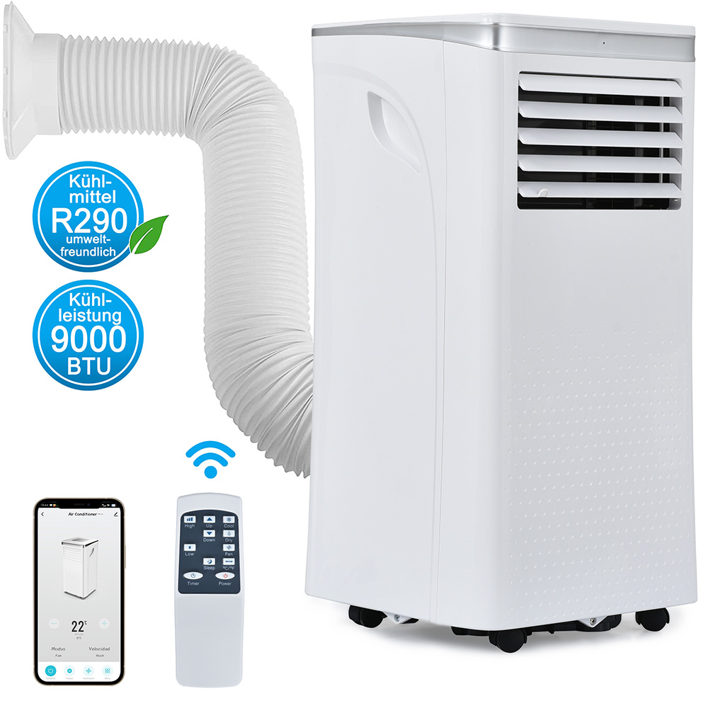 Mobile Air Conditioner 9,000 BTU/h with Dehumidification Exhaust Air Function for Rooms up to 100 m³ 24-hour Timer