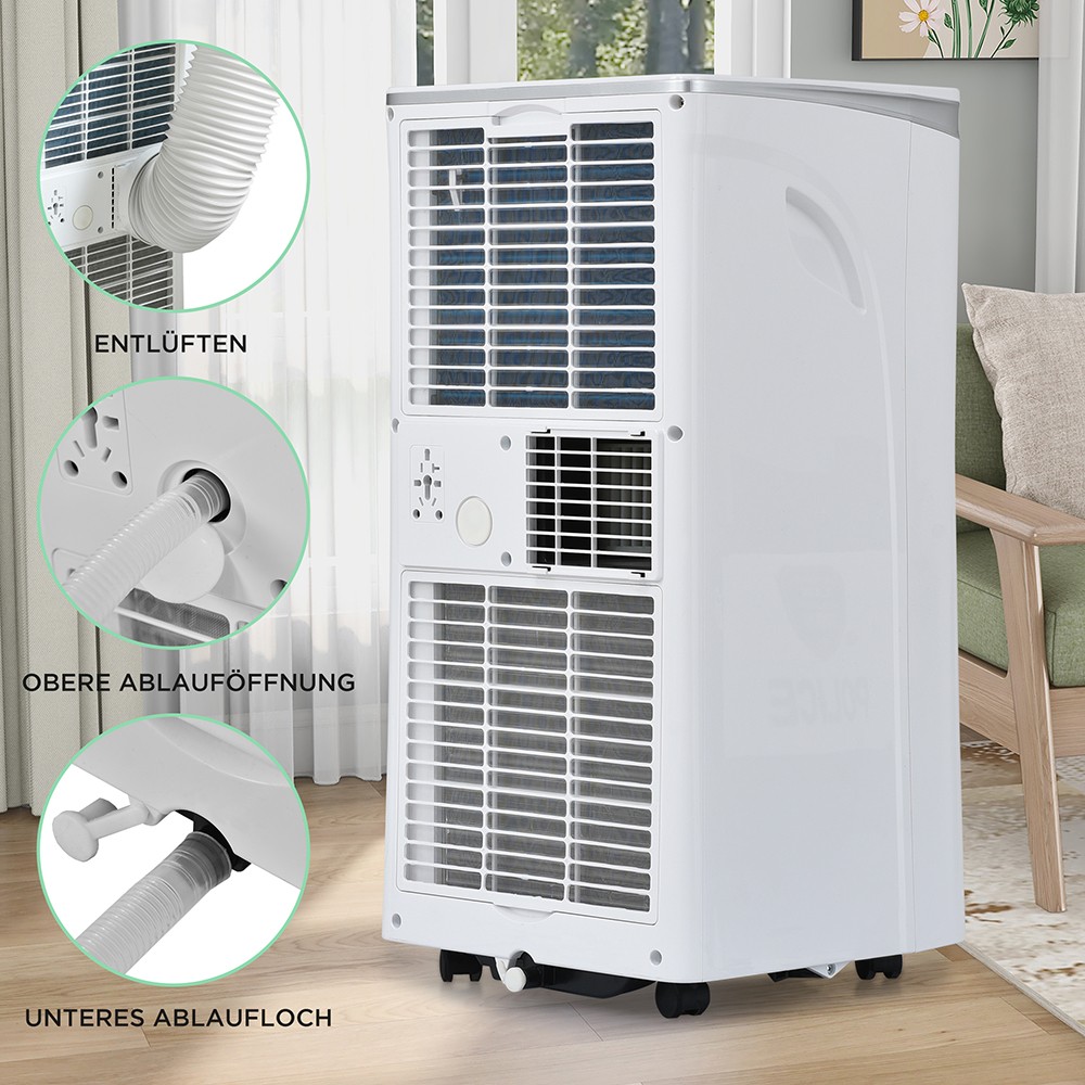 Mobile Air Conditioner 9,000 BTU/h with Dehumidification Exhaust Air Function for Rooms up to 100 m³ 24-hour Timer