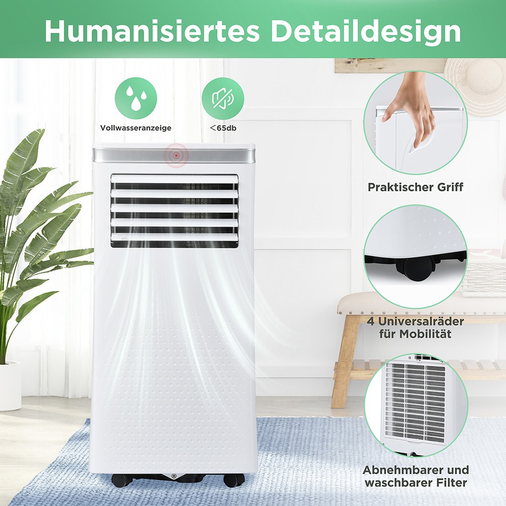 Mobile Air Conditioner 9,000 BTU/h with Dehumidification Exhaust Air Function for Rooms up to 100 m³ 24-hour Timer