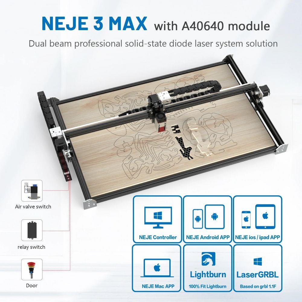 Graveur laser NEJE 3 MAX avec kit de module à double faisceau laser A40640 - 460x810mm - Logiciel NEJE WIN + Contrôle d'application Android