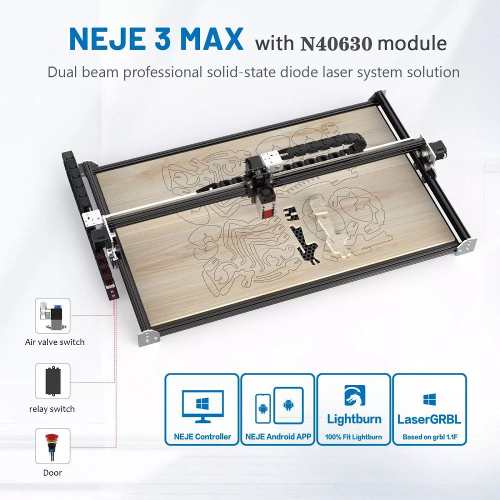 NEJE 3 MAX 5.5W Laser Engraver/Cutter with N40630 Beam Module Expandable 810x1030mm Area NEJE LaserGRBL Lightburn