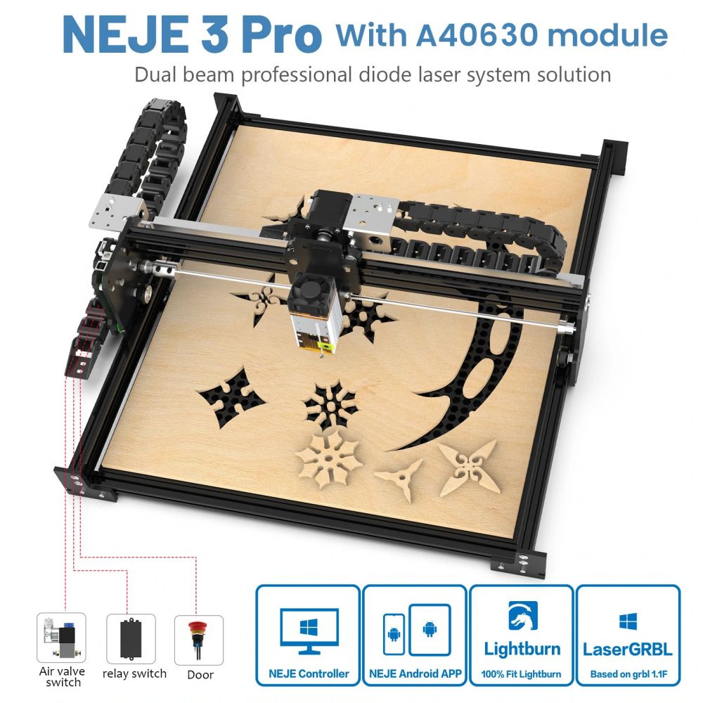 NEJE 3 Pro A40630 Laser Engraving Machine, CNC Engraver Wood Cutting Router Tool Desktop Wireless Logo Marking - EU Plug