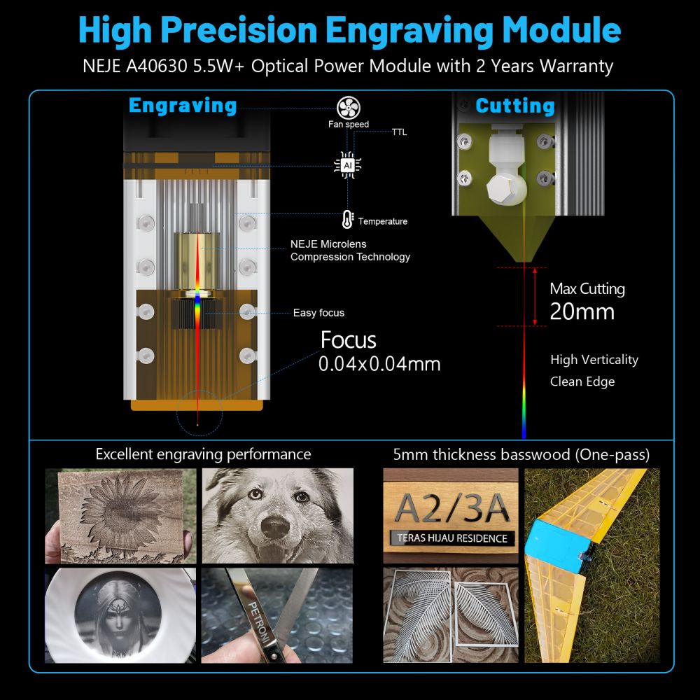NEJE 3 Pro A40630 Laser Engraving Machine, CNC Wood Cutting Router Tool Pulse 7.5W Laser Engraver Logo Marking - US Plug