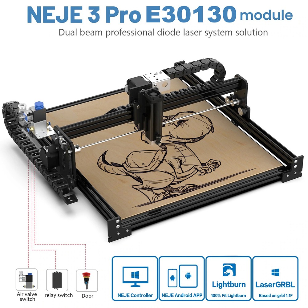 NEJE 3 Pro E30130 6W Laser Engraving Machine, CNC Engraver Wood Cutting Router Tool Wireless Logo Marking - UK Plug