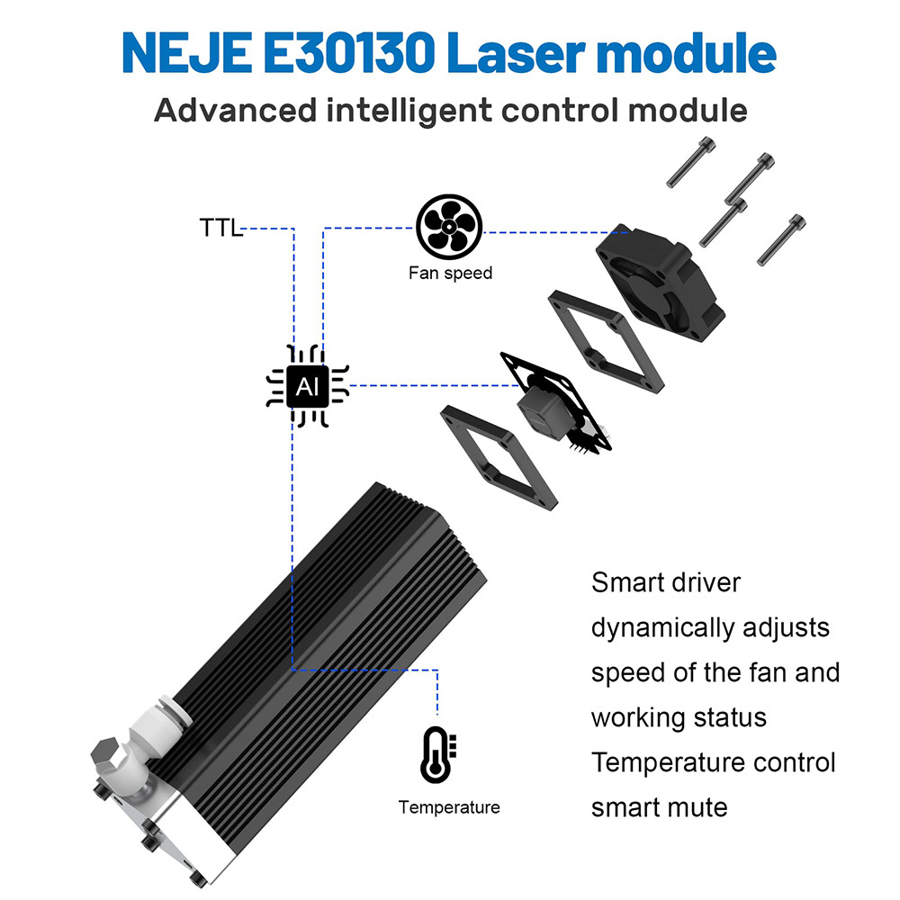NEJE E30130 5.5-7.5W Laser Module Kit 2, Built-in Air Assist, 0.06*0.06mm Focus Spot, 20mm Fixed Focus 13 NEJE E30130 Optical Compression Spots Fixed Focus Laser Module Kit for CNC Laser Engraver Wood Cutter Metal Mark Tools
