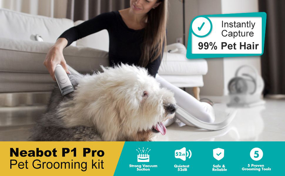 Neabot P1 Pro Dog Clipper with Pet Hair Vacuum Cleaner, Professional Pet Grooming Set with 5 Proven Care Tools
