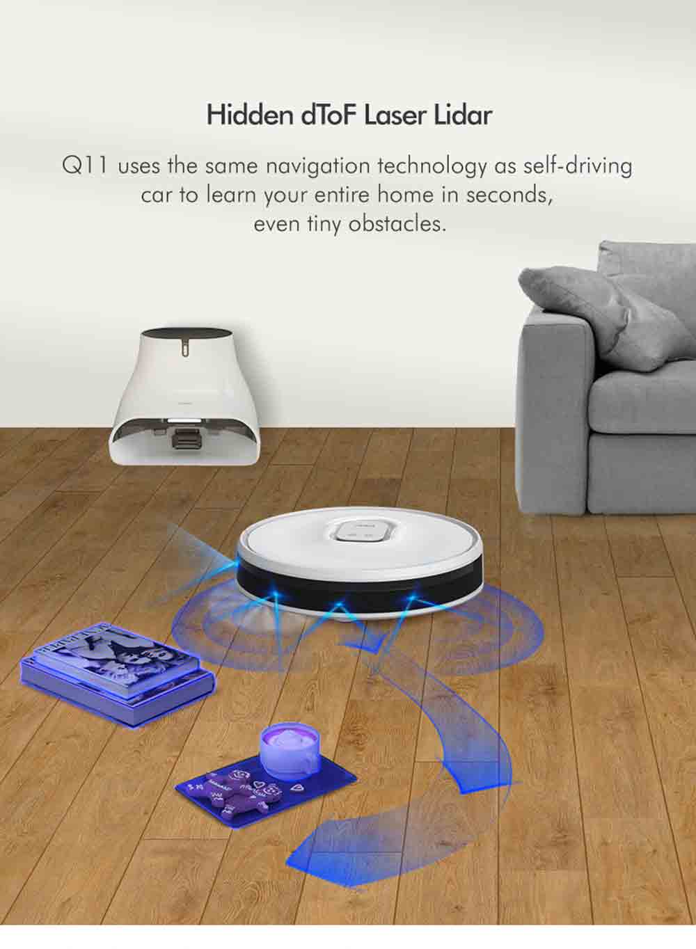 Neabot Q11 Robot Vacuum Cleaner 4000Pa Strong Suction Self Emptying Robotic Vacuum, Wi-Fi / Bluetooth Connectivity