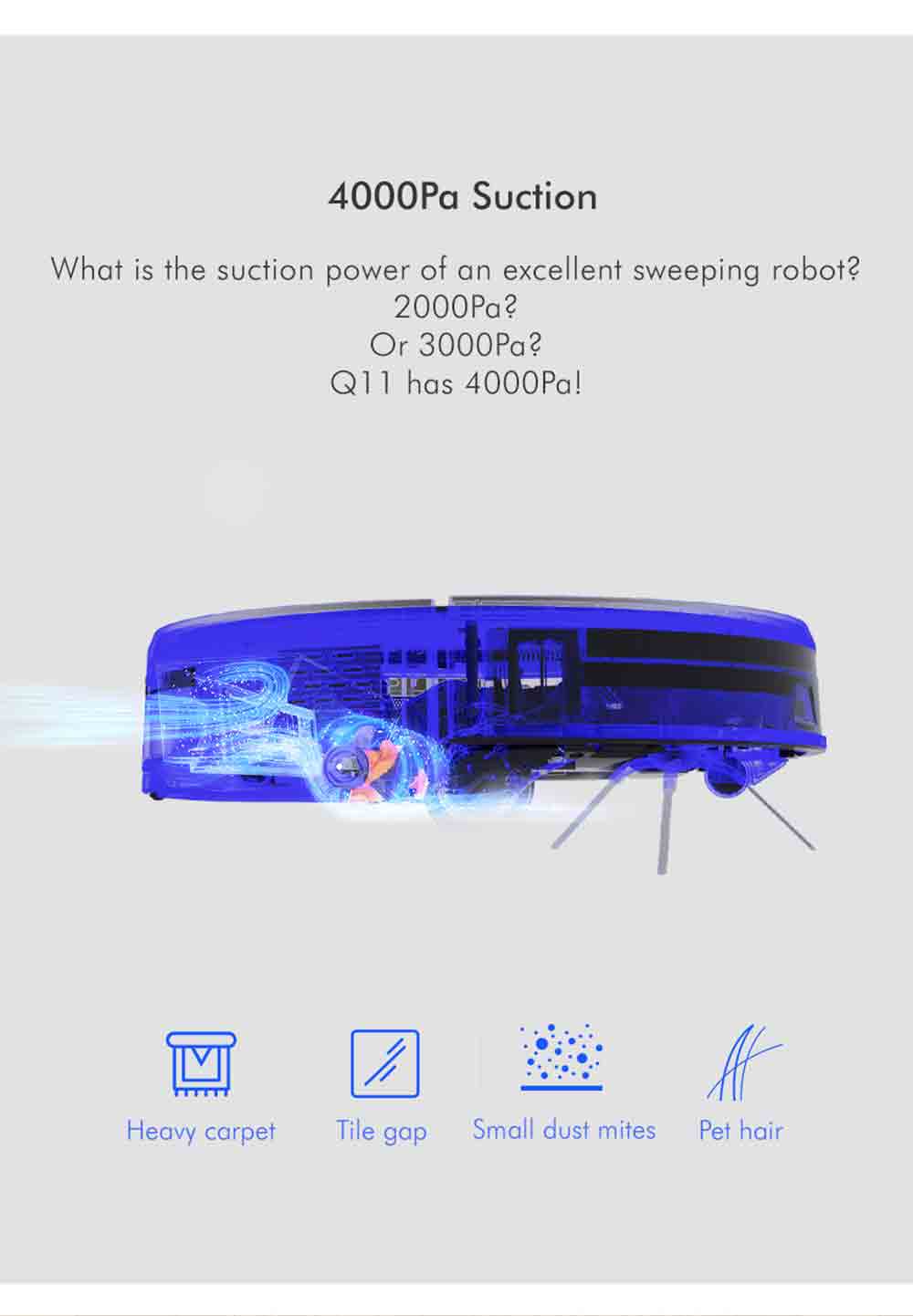 Neabot Q11 Robot Vacuum Cleaner 4000Pa Strong Suction Self Emptying Robotic Vacuum, Wi-Fi / Bluetooth Connectivity