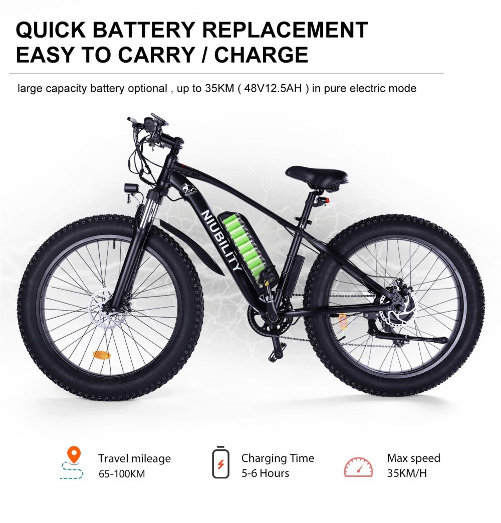 Niubility B26 Electric Bicycle 48V 12.5Ah Battery 1000W Motor 35km/h Max Speed 26'' Tires Folding Mountain Bike Black