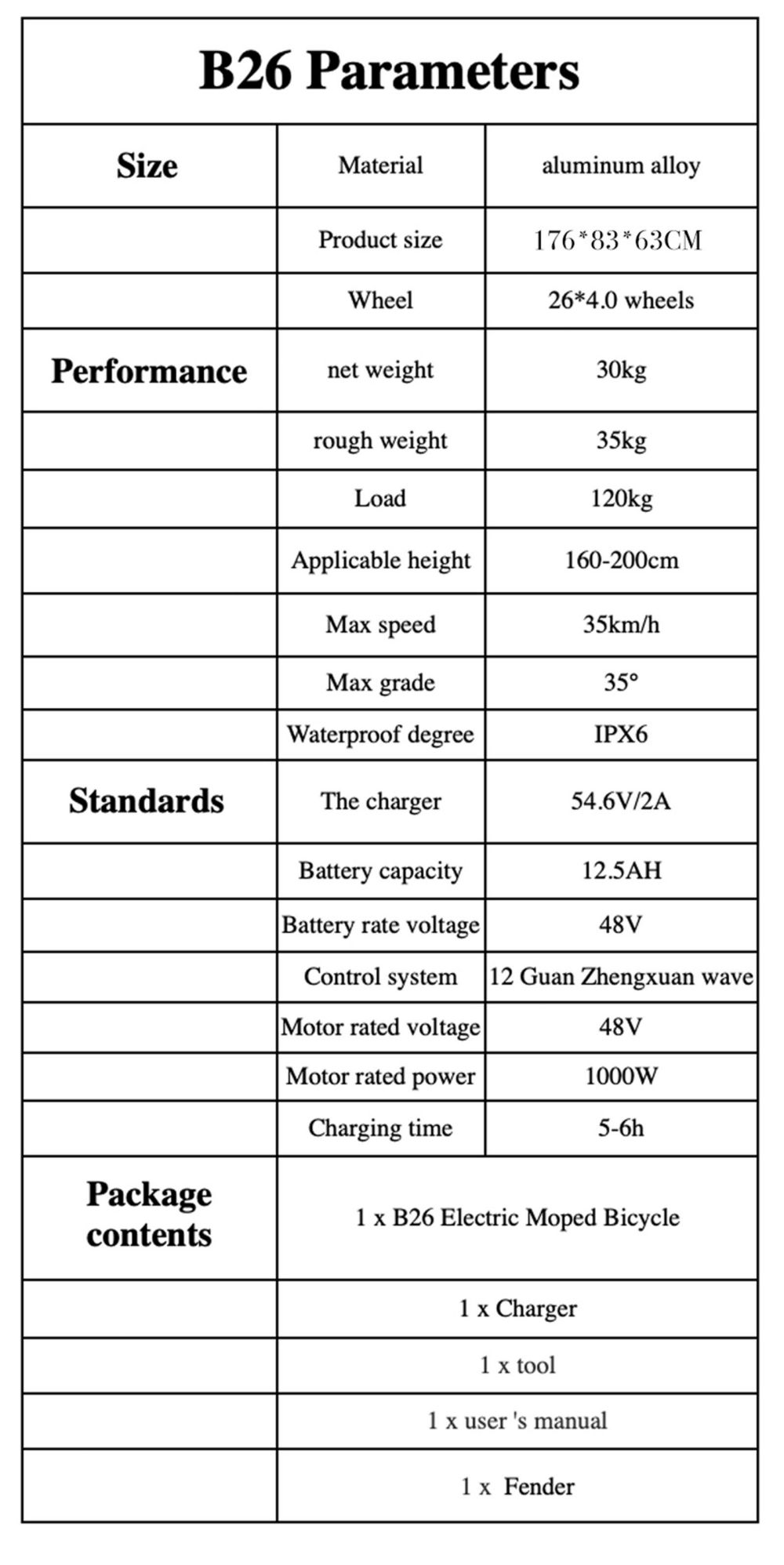 Niubility B26 Electric Bicycle 48V 12.5Ah batéria 1000W motor 35km/h maximálna rýchlosť 26'' pneumatiky skladací horský bicykel čierny