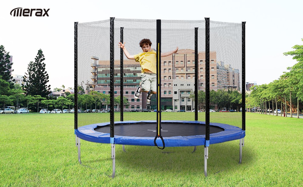 Outdoor Trampoline with Safety Enclosure Net and Padded Poles, 8FT Garden Trampoline 150KG Weight Capacity