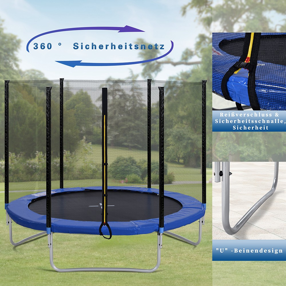 Outdoor Trampoline with Safety Enclosure Net and Padded Poles, 8FT Garden Trampoline 150KG Weight Capacity