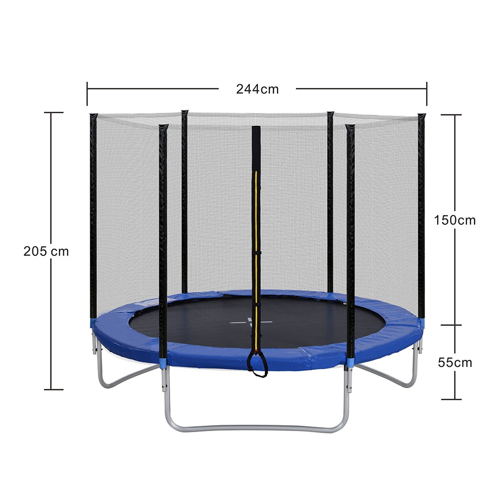 Outdoor Trampoline with Safety Enclosure Net and Padded Poles, 8FT Garden Trampoline 150KG Weight Capacity