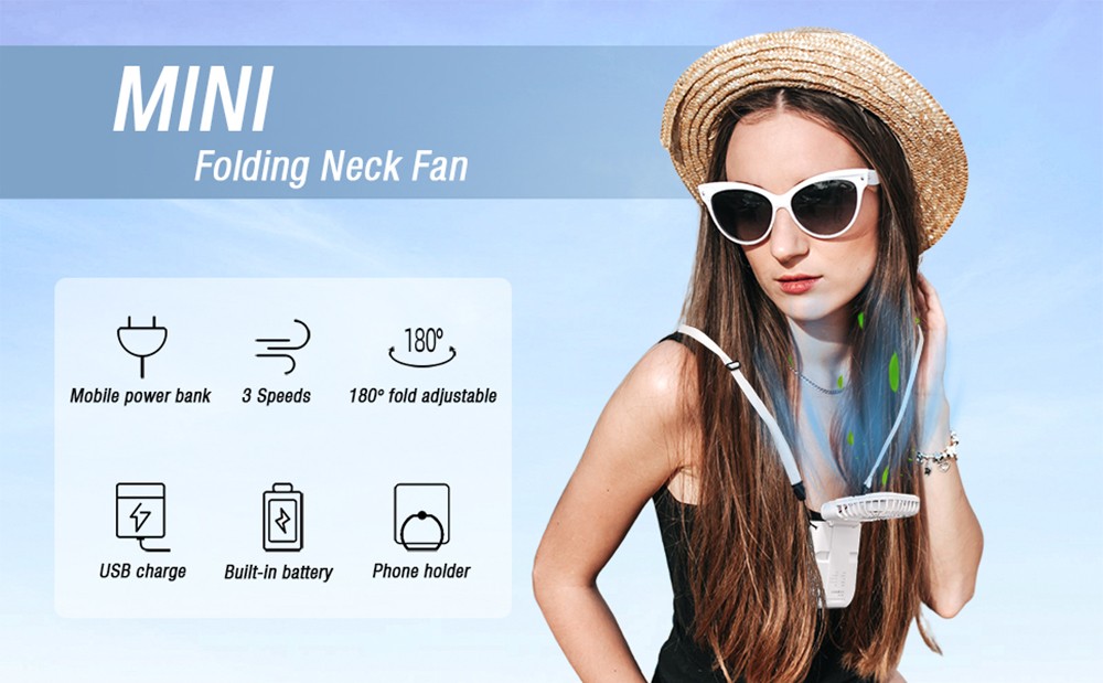 Portable Mini Fan USB Rechargeable Fan with Neck lanyard 5 IN 1 as Power Bank Phone Holder Handheld Fan