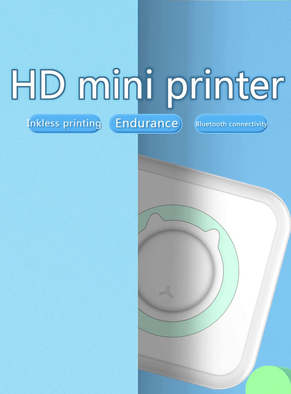 Portable Mini Printer Thermal Photo Printer Bluetooth Wireless with 10 Rolls of Adhesive Tape, Sticker - Blue