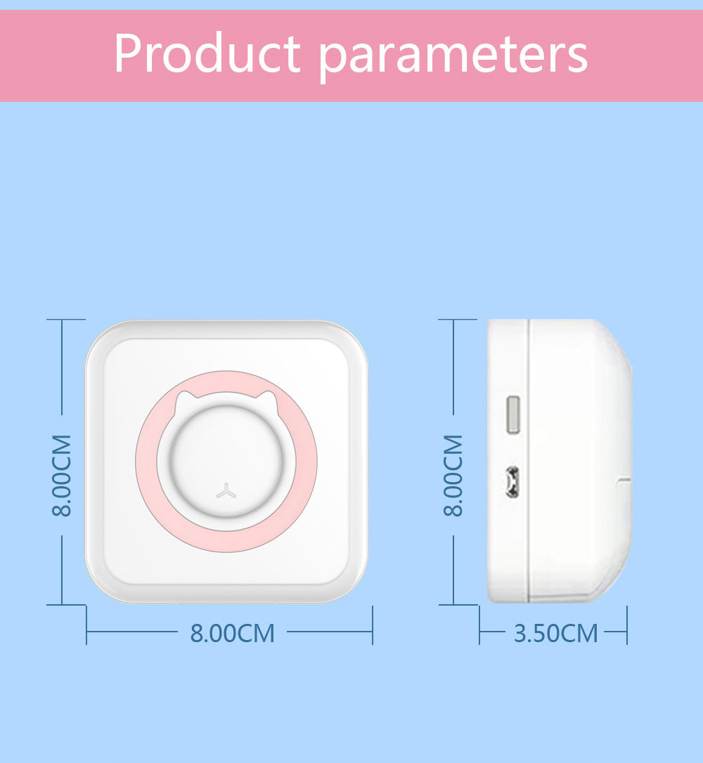 Portable Mini Printer Thermal Bluetooth Wireless with Printing Pater Adhesive Tape Colorful Print Paper Sticker - Pink