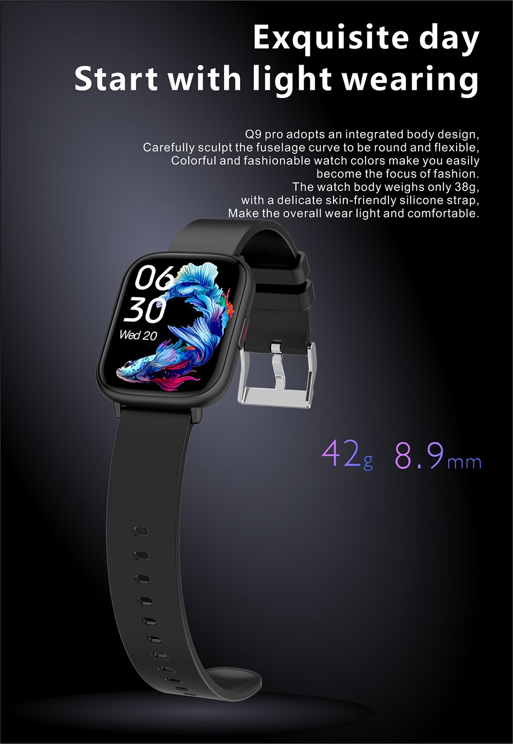 Q9 Pro GT2 Smartwatch 1.85'' TFT HD Touch Screen BT5.0 Heart Rate Blood Pressure SpO2 Monitor Fitness Tracker Black
