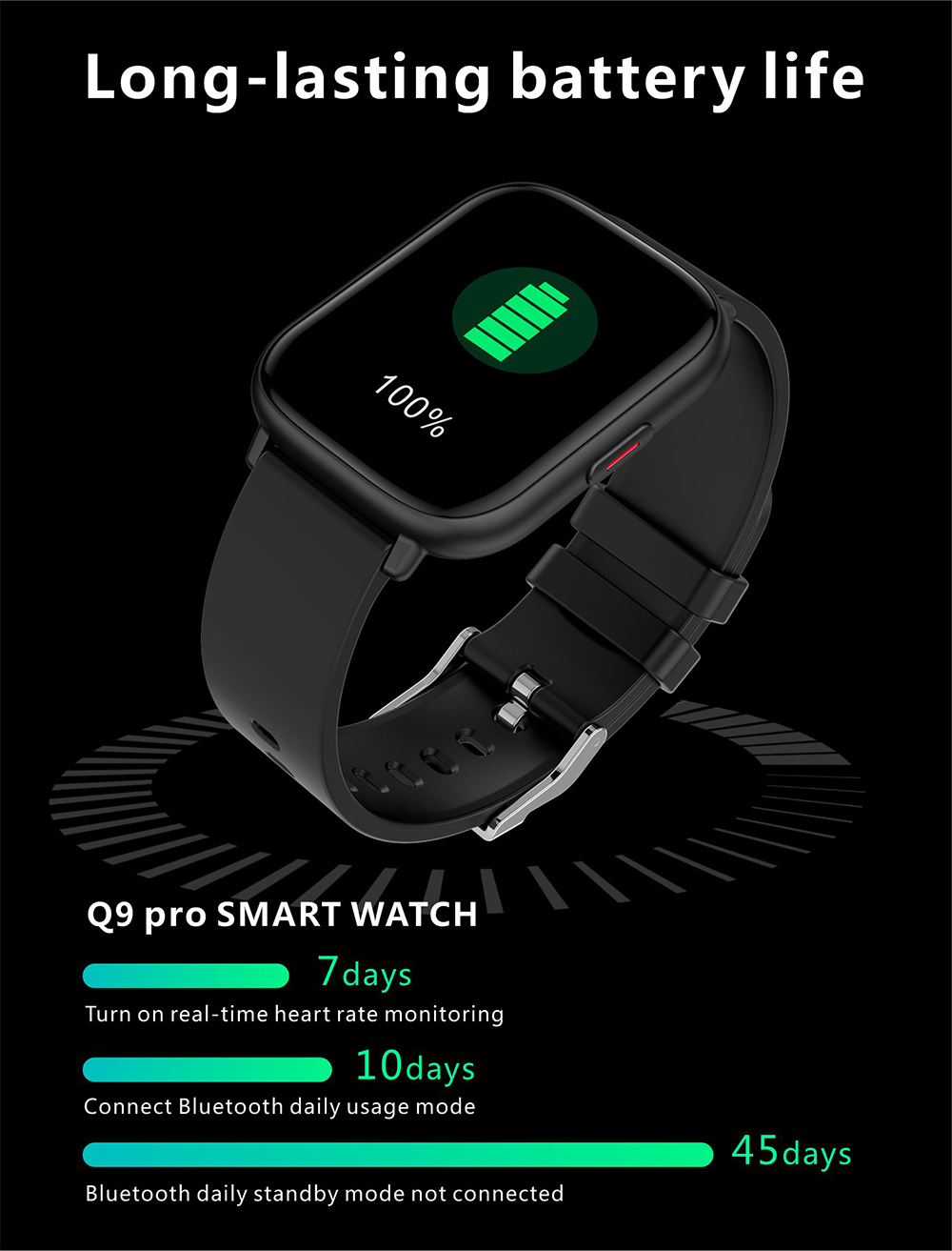 Q9 Pro GT2 Smartwatch 1.85'' TFT HD Touch Screen BT5.0 Heart Rate Blood Pressure SpO2 Monitor Fitness Tracker Black&Blue