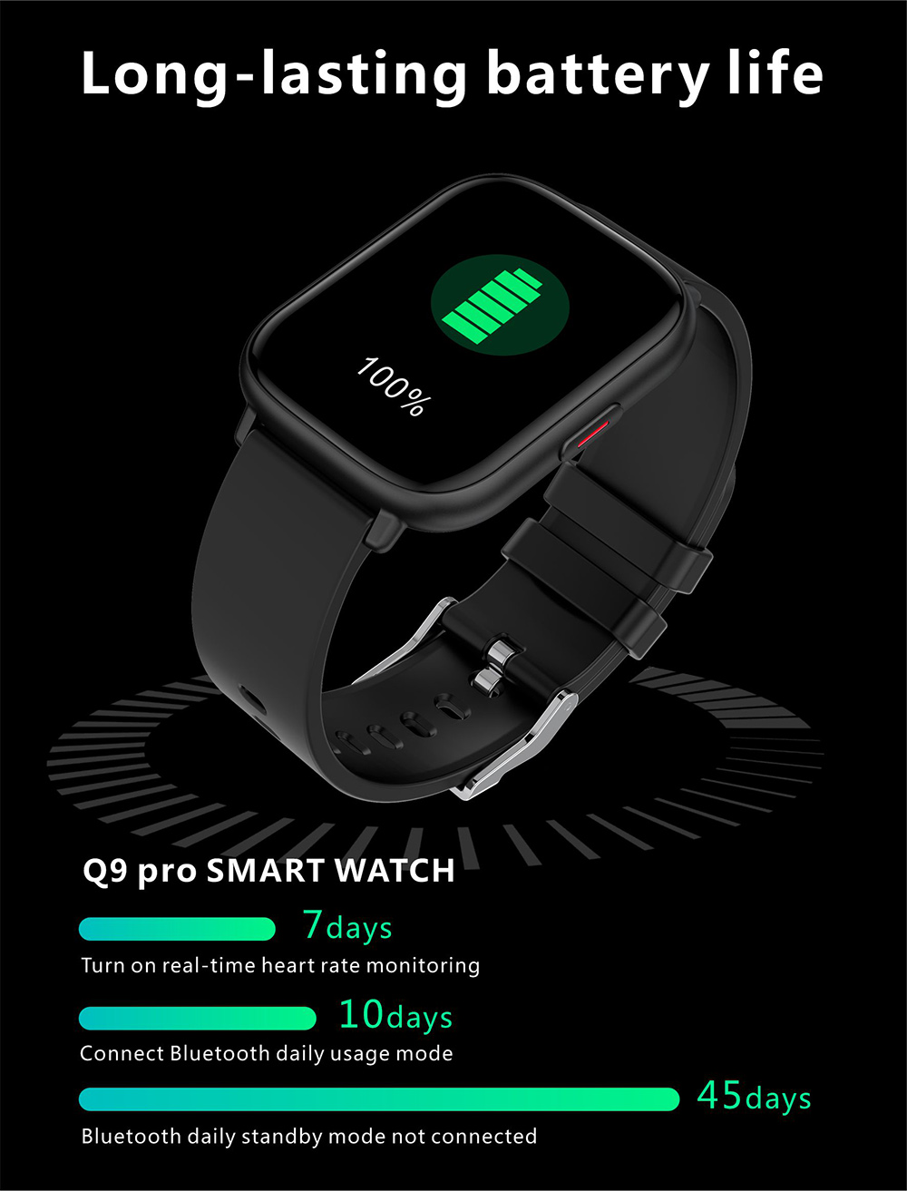 Q9 Pro GT2 Smartwatch 1.85'' TFT HD Touch Screen BT5.0 Heart Rate Blood Pressure SpO2 Monitor Fitness Tracker Black&Gold