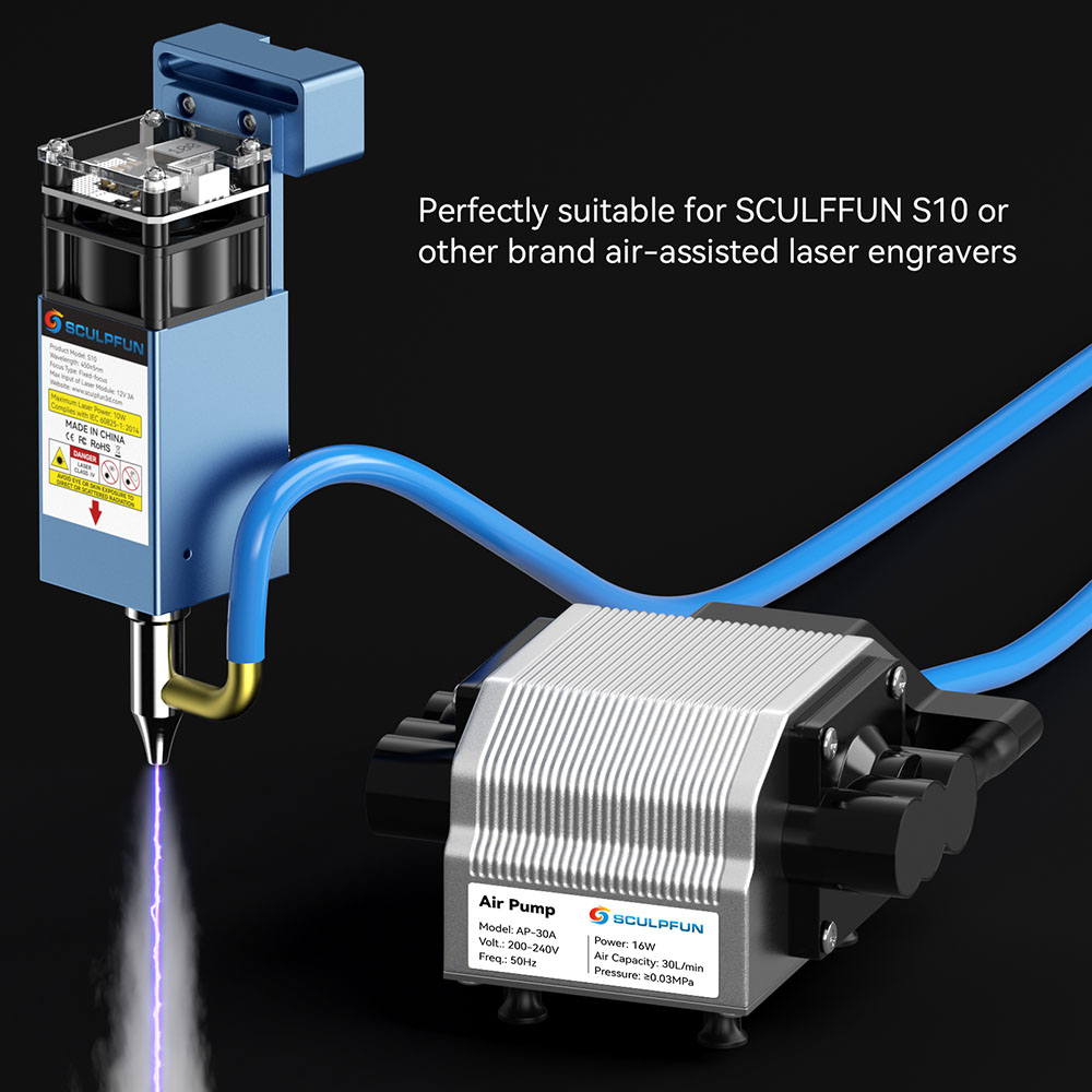 SCULPFUN 30L/Min 200-240V Air Pump Compressor for Laser Engraver, Adjustable Speed Low Noise Low Vibration - EU Plug