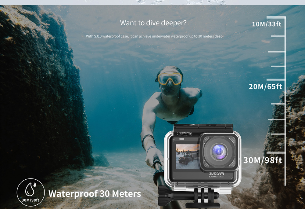 SJCAM SJ0 Pro Sports & Action Camera, 2.33''+1.3'' Dual Screen 4K/60FPS, Waterproof up to 5m, 6-AXIS GYRO Stabilization
